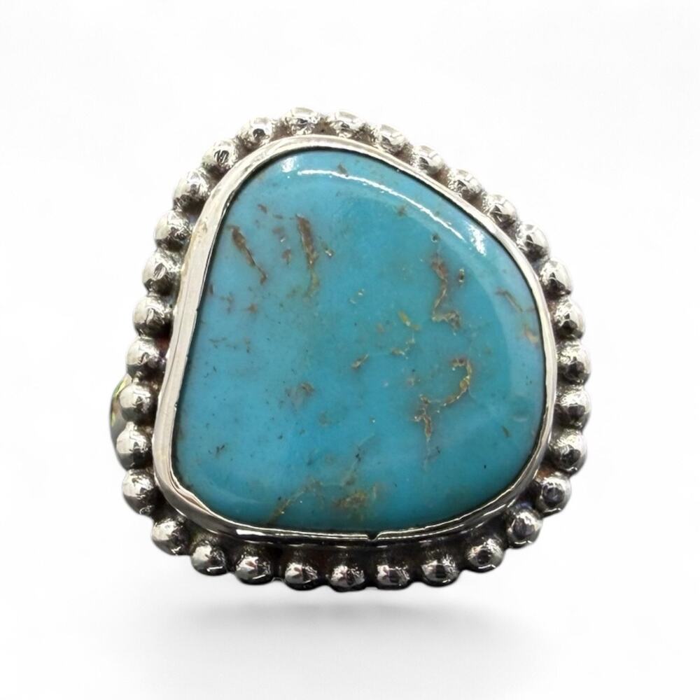 Blue Turquoise Ring 925 Sterling Silver Size 6 Handmade Artisan - Picture 3 of 7